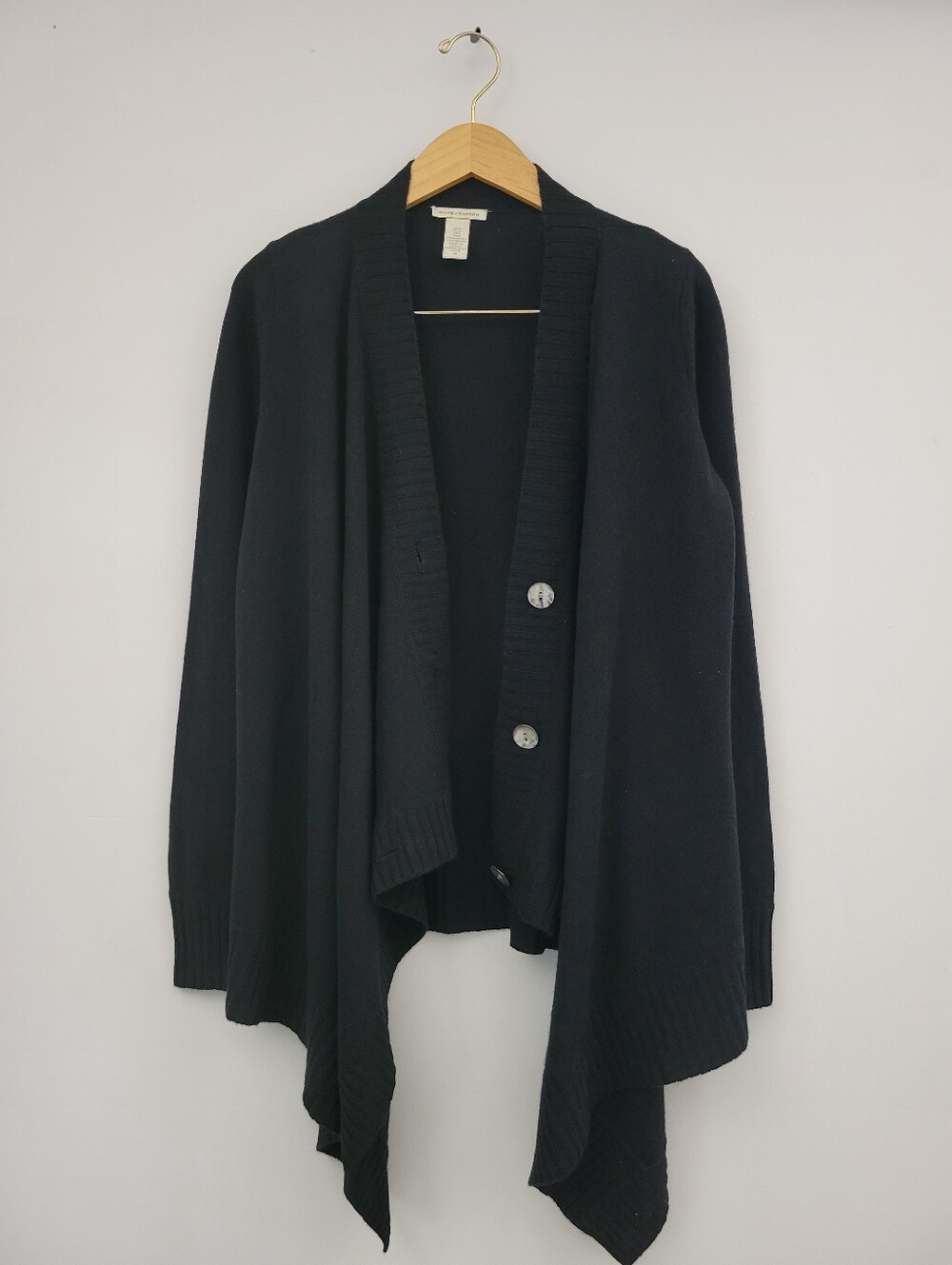 White Warren Cashmere Silk Draped Cardigan Black Sz Medium